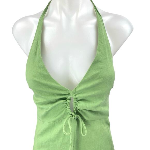 Abercrombie & Fitch Green Plunge Sleeveless Halter Lace Up Sheath Midi Dress SP - Picture 3 of 5